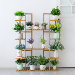 Lofaris 9 Tier Champagne Bamboo Pot Plant Stand Rack Multiple