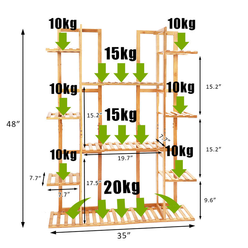 Lofaris 9 Tier Gold Large Bamboo Plant Flower Stand Indoor