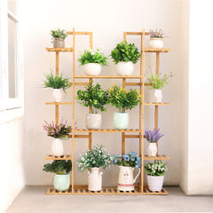 Lofaris 9 Tier Gold Large Bamboo Plant Flower Stand Indoor