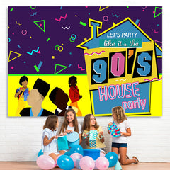 Lofaris 90’S House Party And Abstract Lines Birthday Backdrop