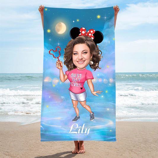 Personalized Minnie Cloth Lady Night Photo Beach Towel