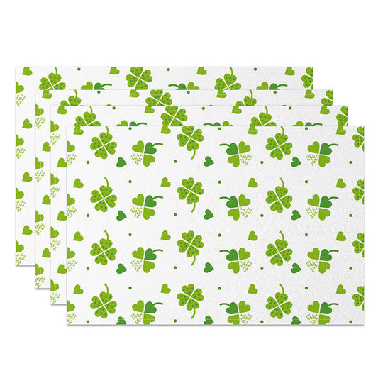 Lofaris Scattered Shamrocks and Hearts Set of 4 Placemats, White and Green St. Patricks Day Pattern Table Mats