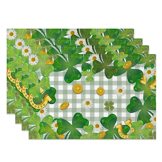 Lofaris Lucky Shamrock and Horseshoe Set of 4 Placemats, Green Gingham and Daisy St. Patricks Day Table Mats