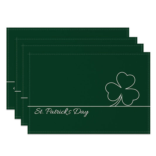 Lofaris Minimalist St. Patricks Day Set of 4 Placemats, White Shamrock Outline and Dark Green Dining Table Mats