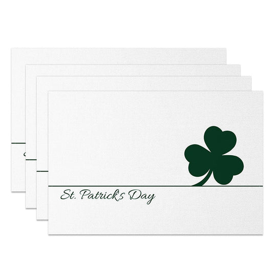 Lofaris St. Patrick's Day Shamrock White Linen Set of 4 Placemats, Lucky Green Clover Dining Table Decor