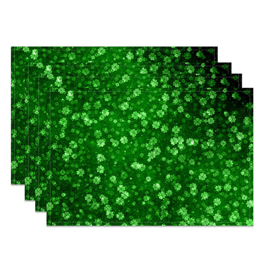 Lofaris St. Patrick's Day Green Lucky Clover Pattern Set of 4 Placemats, Festive Four Leaf Clover Table Mats