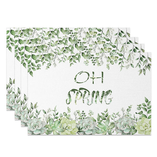 Lofaris Oh Spring Green Succulent and Leaf Set of 4 Placemats, Botanical Garden Style Dining Table Mats