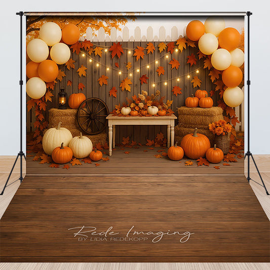 Lofaris Rustic Autumn Fall Pumpkins Hay Bales Combo Set Backdrop, Festive Thanksgiving Harvest Party Decor