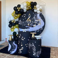 Lofaris Piano Keys and Golden Music Notes Round Backdrop Kit, for Musician Birthday, Recital Party Photo Booth Decor