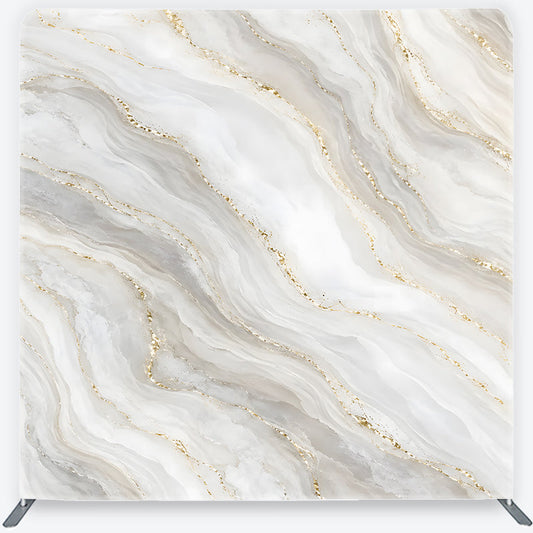 Lofaris Elegant White Grey Gold Marble Abstract Square Double-Sided Backdrop, Shimmering Glitter Design for Photography