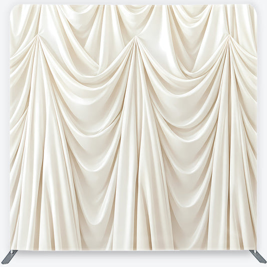 Lofaris Cream Ivory Draped Fabric Square Double-Sided Backdrop, Luxurious Pleated Photography Background for Wedding Party
