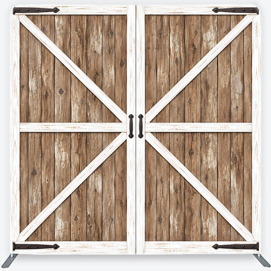 Lofaris Farmhouse Rustic Wooden Barn Door Square Double-Sided Backdrop, White X-Brace and Black Handles for Photography