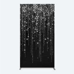 Lofaris Shimmering Silver Glitter Falling on Black Rectangle Arch Backdrop, Elegant Celebration Party Decor