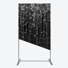 Lofaris Shimmering Silver Glitter Falling on Black Rectangle Arch Backdrop, Elegant Celebration Party Decor
