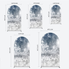 Lofaris Sparkling Silver Glitter and Blue Snowflakes Round Top Arch Backdrop, Elegant Winter Holiday Party Decor