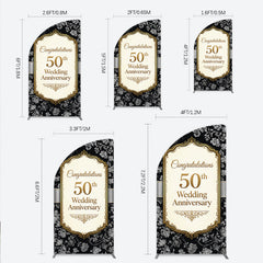 Lofaris Elegant Black Gold Floral Damask 50th Wedding Anniversary Half Moon Arch Backdrop, Congratulations Party Decor