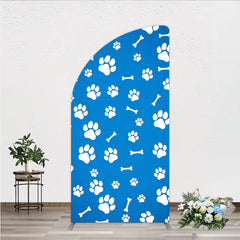 Lofaris Blue and White Dog Paw Prints Bones Half Moon Arch Backdrop, Pet Theme Birthday Party Decor