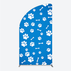 Lofaris Blue and White Dog Paw Prints Bones Half Moon Arch Backdrop, Pet Theme Birthday Party Decor