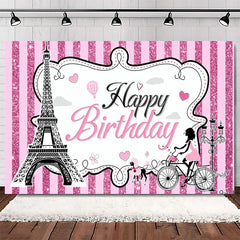 Lofaris Elegant Pink Floral Eiffel Tower Happy Birthday Backdrop, Perfect Party Decoration for Women