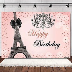 Lofaris Elegant Pink Floral Eiffel Tower Happy Birthday Backdrop, Perfect Party Decoration for Women