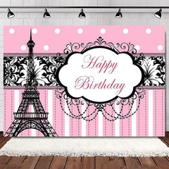 Lofaris Elegant Pink Floral Eiffel Tower Happy Birthday Backdrop, Perfect Party Decoration for Women
