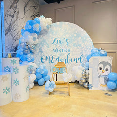 Lofaris Custom Photo Text Theme Party Fabric Round Backdrop