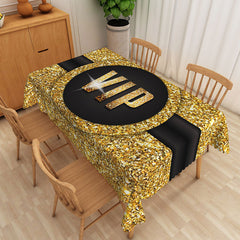 Lofaris Elegant Black and Gold Glitter Tablecloth, Modern Sparkle Decor for Birthday, Anniversary, or Holiday Party
