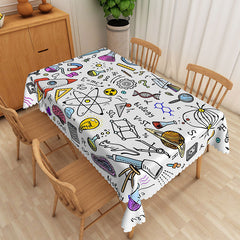 Lofaris Colorful Cartoon Science Tablecloth with Chemistry and Physics Doodles, for Kids School or Lab Party