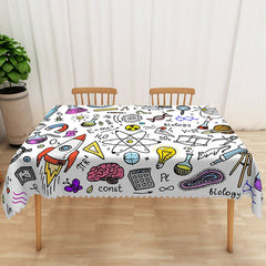 Lofaris Colorful Cartoon Science Tablecloth with Chemistry and Physics Doodles, for Kids School or Lab Party