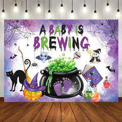 Lofaris A Baby Brewing Halloween Purple Shower Backdrop