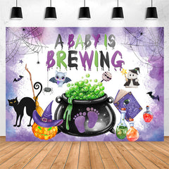 Lofaris A Baby Brewing Halloween Purple Shower Backdrop