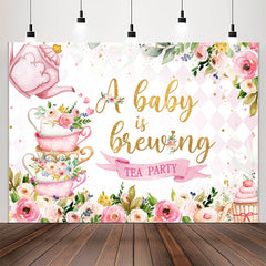 Lofaris A Baby Is Brewing Tea Party Floral Shower Backdrop