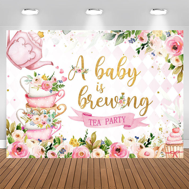 Lofaris A Baby Is Brewing Tea Party Floral Shower Backdrop
