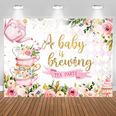 Lofaris A Baby Is Brewing Tea Party Floral Shower Backdrop