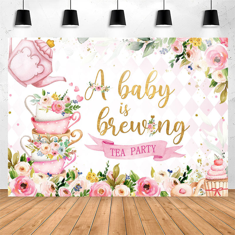 Lofaris A Baby Is Brewing Tea Party Floral Shower Backdrop