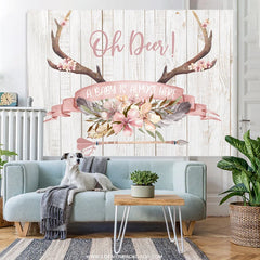 Lofaris A Baby Is Here Floral Antler Shower Backdrop