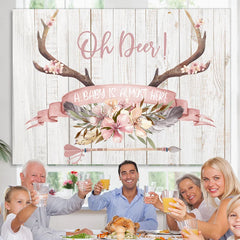 Lofaris A Baby Is Here Floral Antler Shower Backdrop