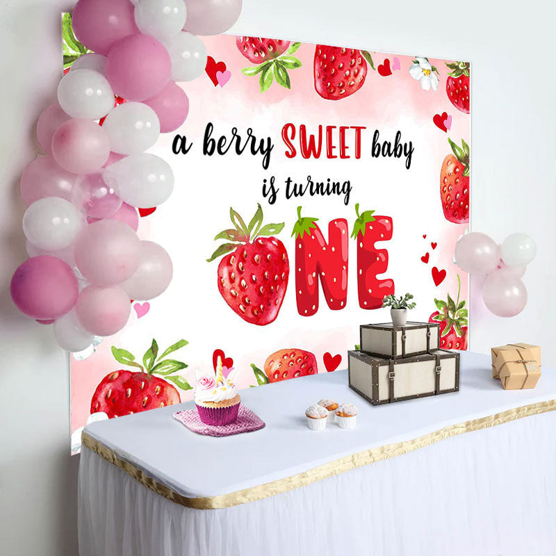 Lofaris A Berry Sweet Baby Is Turning One Birthday Backdrop