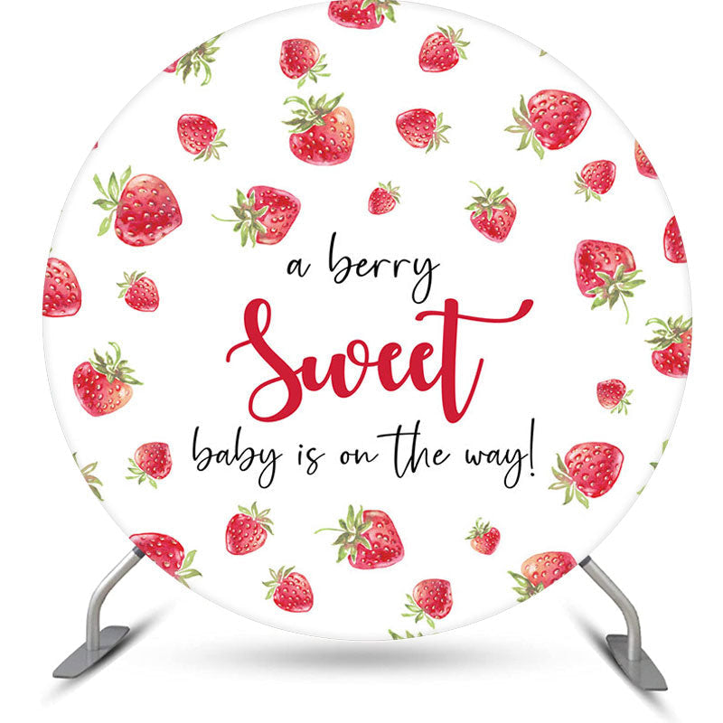 Lofaris A Berry Sweet Fruit White Round Baby Shower Backdrop