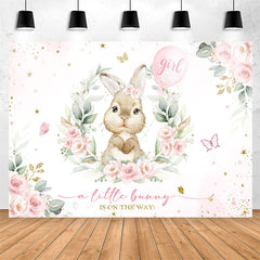 Lofaris A Little Bunny Girl Pink Floral Baby Shower Backdrop