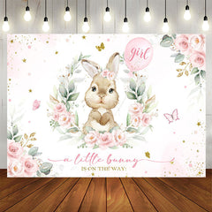 Lofaris A Little Bunny Girl Pink Floral Baby Shower Backdrop