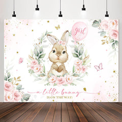 Lofaris A Little Bunny Girl Pink Floral Baby Shower Backdrop