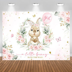 Lofaris A Little Bunny Girl Pink Floral Baby Shower Backdrop