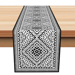 Lofaris Abstract Black White Patterns Retro Table Runner