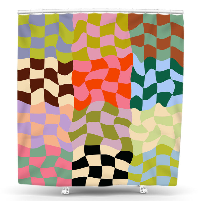 Lofaris Abstract Colorful Wavy Pattern Geometric Shower Curtain