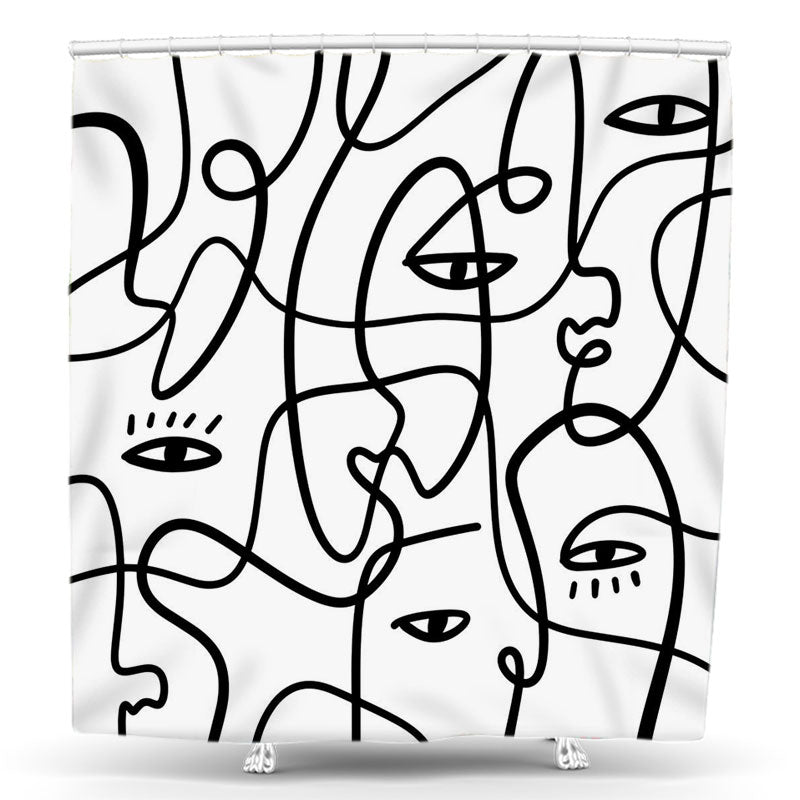 Lofaris Abstract Face Line Black White Simple Shower Curtain