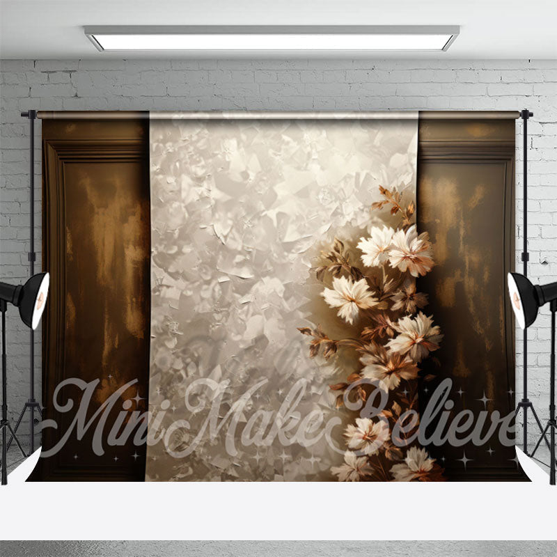 Lofaris Abstract Flowers Gray Brown Retro Wall Backdrop