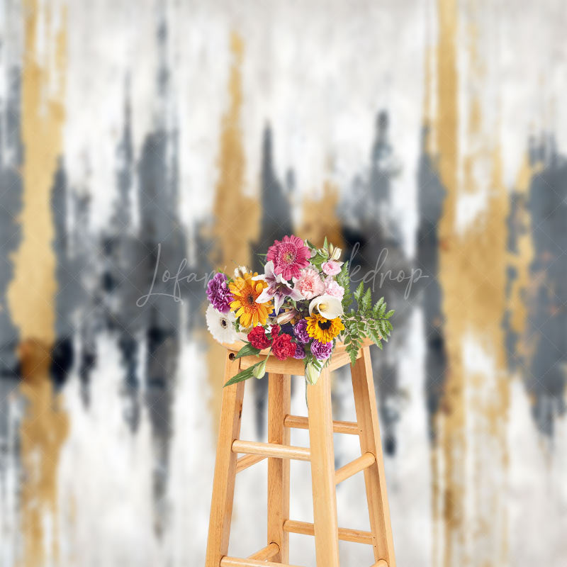 Lofaris Abstract Grey Gold Art Graffiti Wall Photo Backdrop