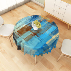 Lofaris Abstract Painting Blue Brown Black Round Tablecloth