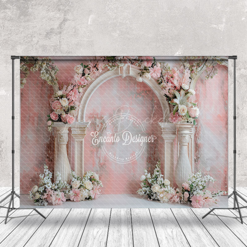 Lofaris Abstract Retro Pink Wall Floral Wedding Backdrop